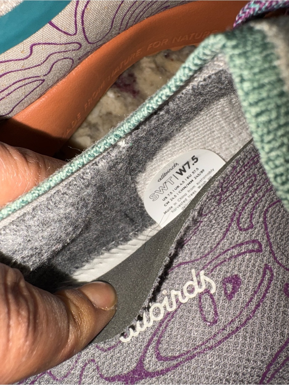 Allbirds Swiftlite Trainer in Beige with Teal, Purple & Orange Accents - Picture 9 of 10